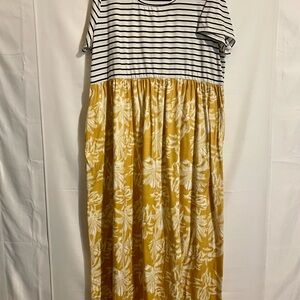 Striped and Floral Maxi Dress - Yellow and White